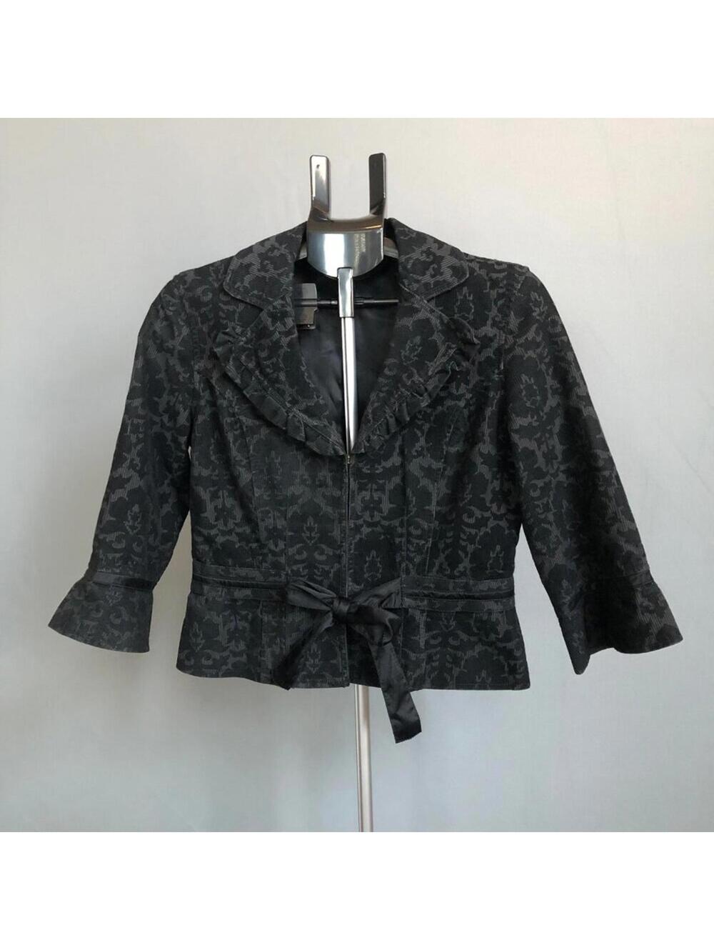 Free People Black Damask Flocked Jacket Blazer Bow Detail Women's Size S